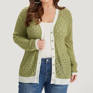 BloomChic Light Green Pointelle Cardigan Plus Size 6X 30